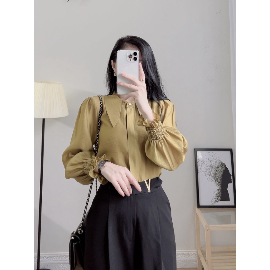 Áo sơ mi nữ ZYM'S HOUSE dài tay bèo cổ phối cúc ngọc - K311