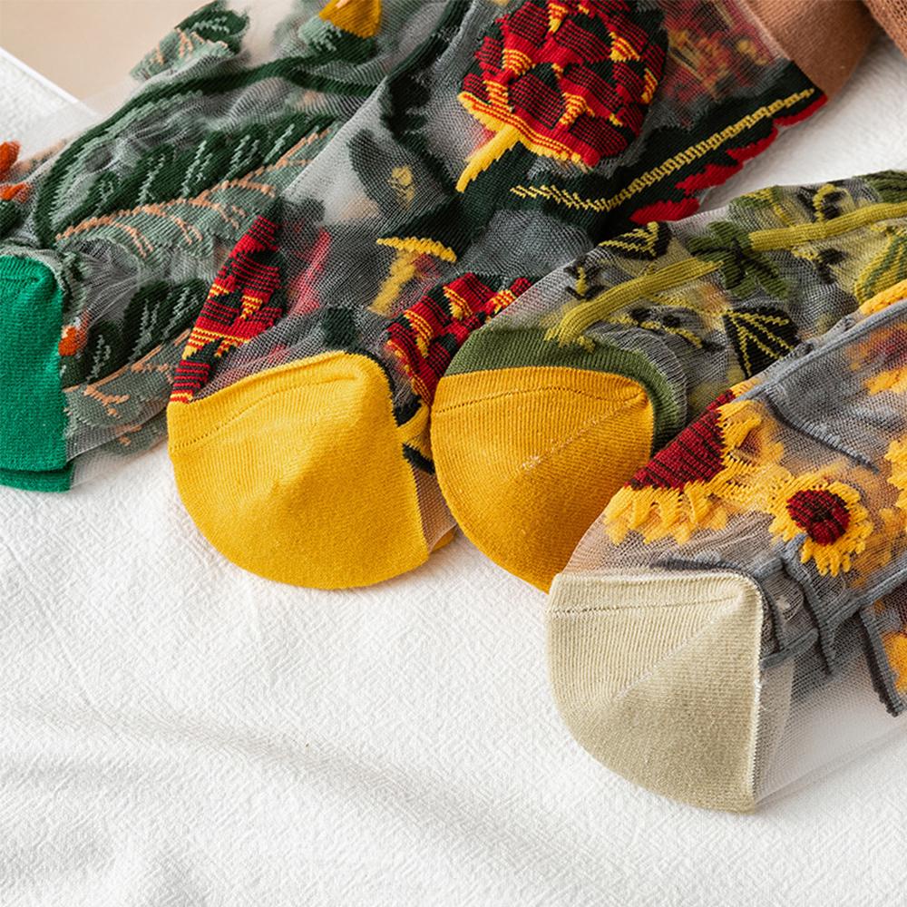 Vớ Lưới Cổ Cao Thoáng Khí Thêu Họa Tiết Dễ Thương Cho Nữ