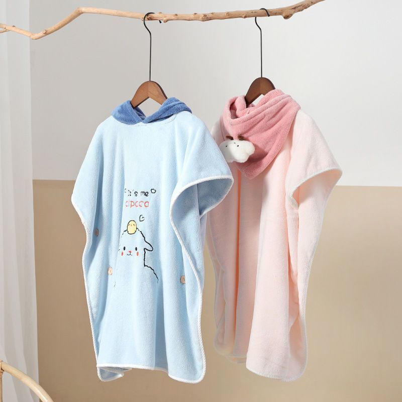 Áo Choàng Tắm Có Mũ Trùm Đầu Chất Liệu Dày Dặn Mềm Mại Thấm Hút Tốt Nhanh Khô Họa Tiết Hoạt Hình Xinh Xắn Cho Bé
