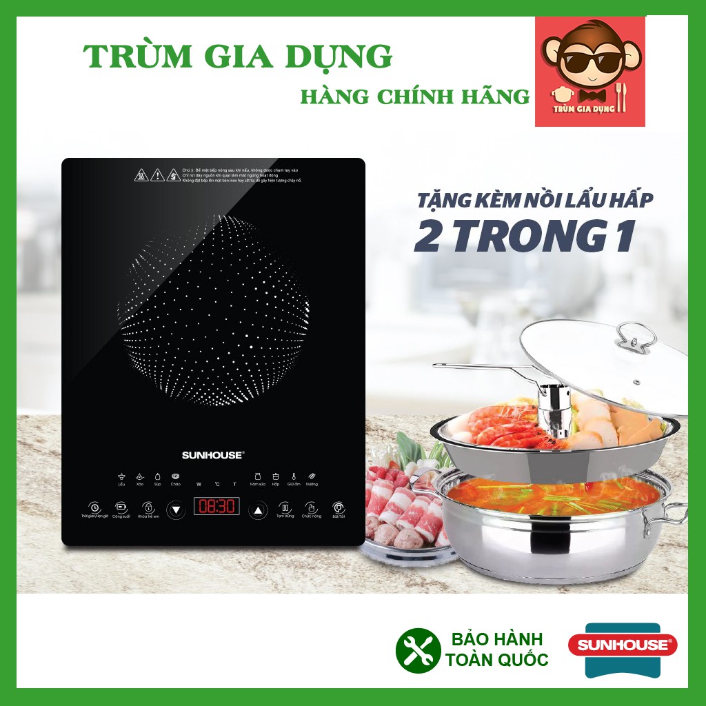 Bếp từ đơn Sunhouse SHD6808, bếp từ Sunhouse SHD6808, công suất 2000W tặng kèm nồi lẩu và xửng hấp to.