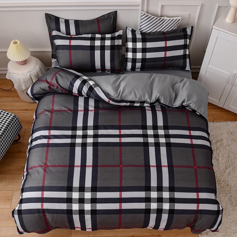 Bộ chăn ga gối Cotton poly Miha bedding kẻ caro, vỏ chăn mền, drap ga giường và 2 vỏ gối- miễn phí bo chun