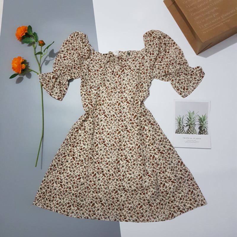 Váy Đầm hoa nhí dáng xòe vintage vải mềm mát | BigBuy360 - bigbuy360.vn