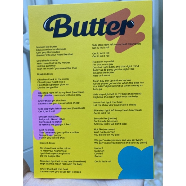 tờ giấy lời bài hát trong album Butter của BTS, off 100%