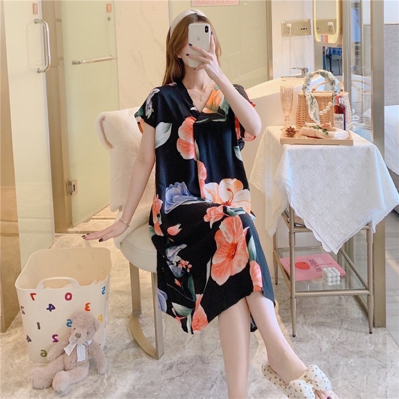 Váy ngủ lanh, váy bầu dáng suông dài mềm mịn mát big size 40-80kg