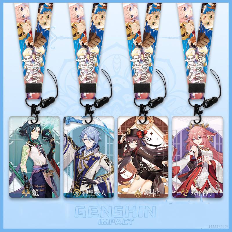 Ellen Genshin Impact Photo ID Card Holder Pendant Anime Keychain Kazuha Nahida Cartoon Card Cover Gift