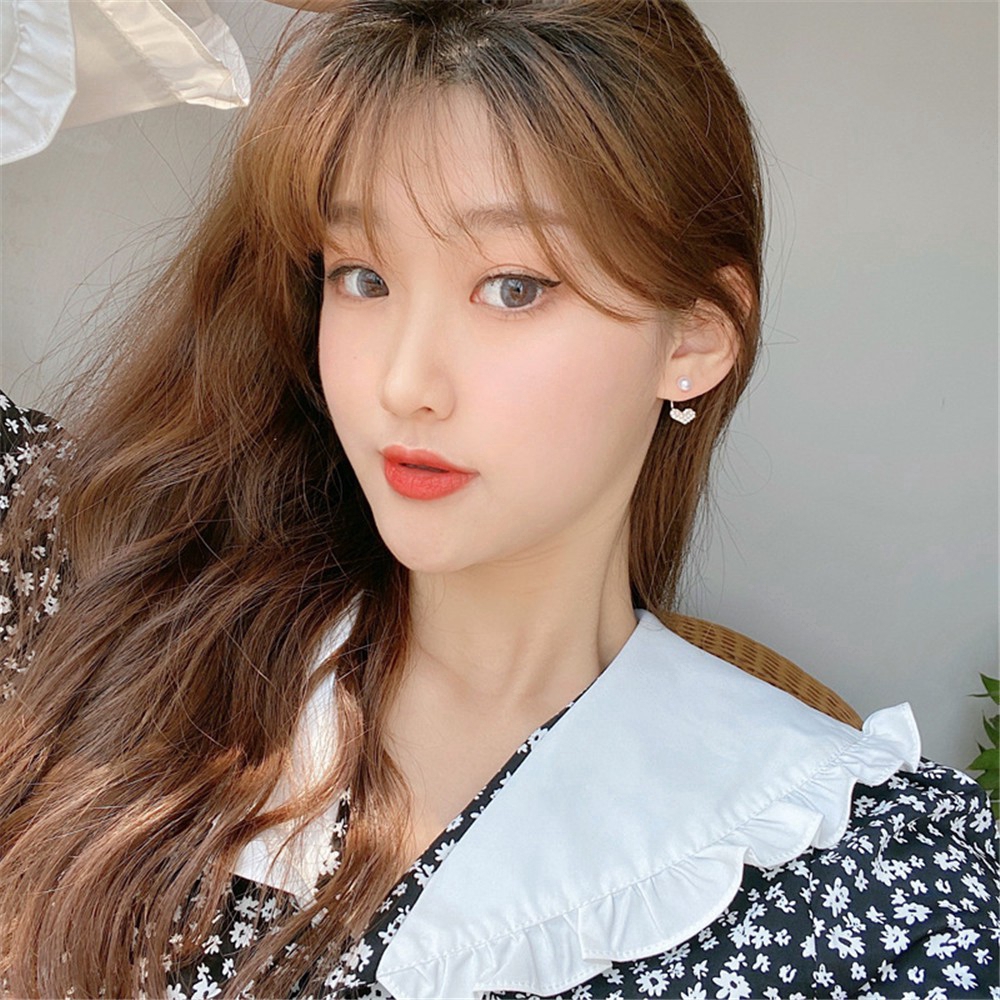 Khuyên tai hình trái tim đính ngọc trai thời trang nữ