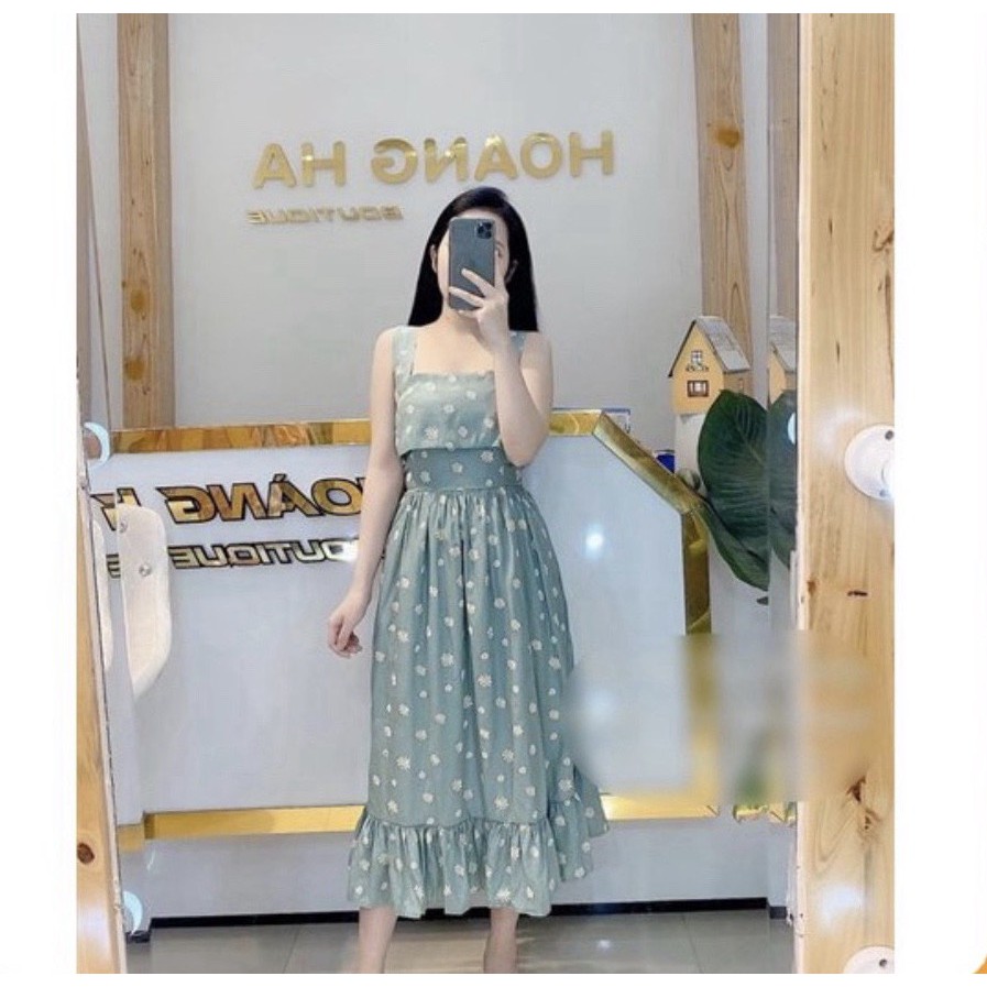 Đầm hai dây bản to hoa cúc phối bèo - hình thật treo móc