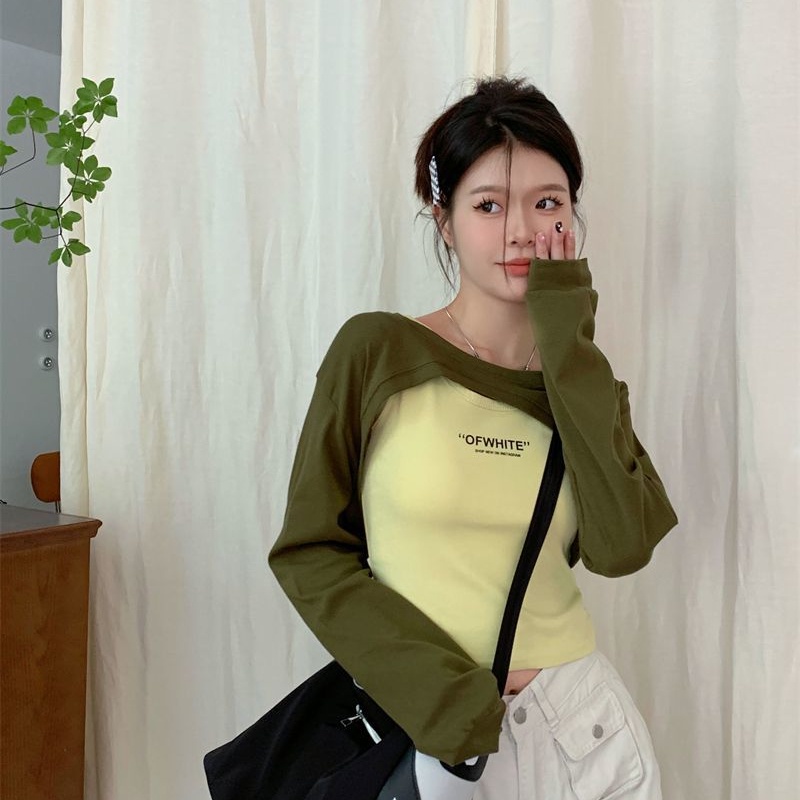 COZOK Bộ Áo Sweater Dài Tay In Chữ + Áo Khoác Không Tay Xinh Xắn Dành Cho Nữ