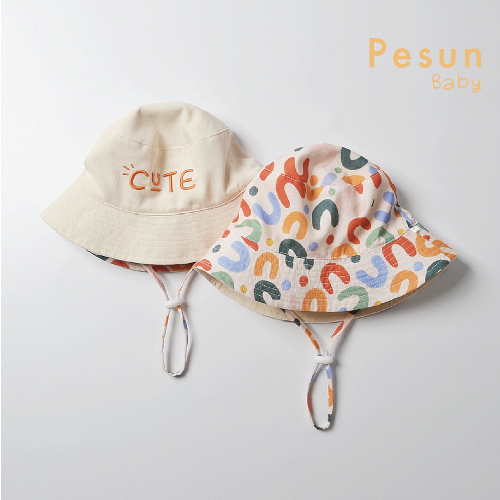 Nón Vành Thêu Chữ Cute Đội Được 2 Mặt Cho Bé