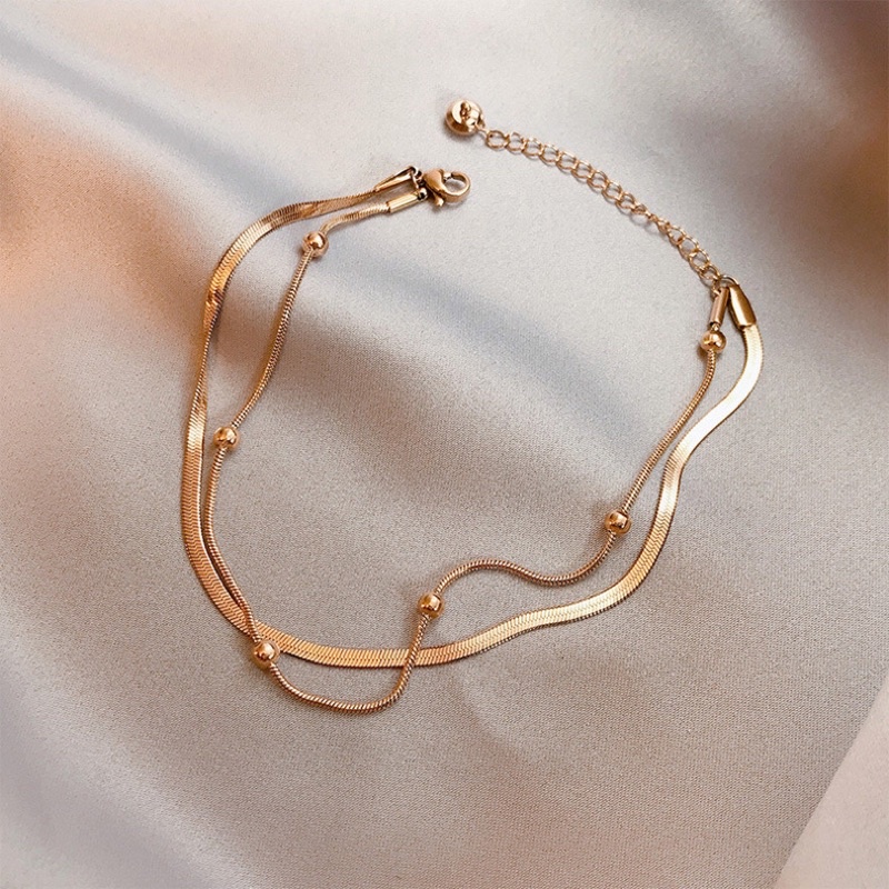 Lắc chân hai lớp bằng thép titan mạ vàng 18K thời trang