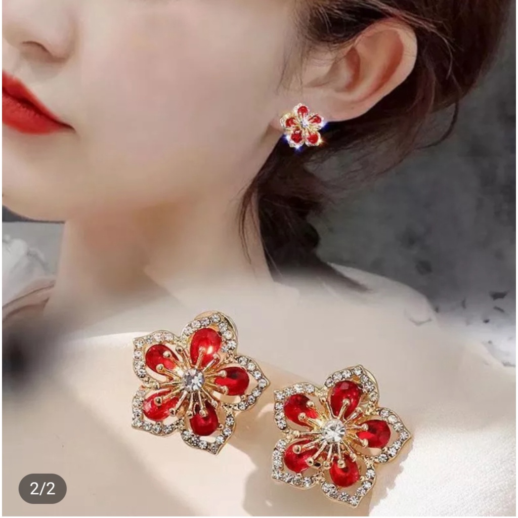 Bông tai cao cấp S925.Bông tai thiêt kế hoa 5 cánh đính đá sắc màu.