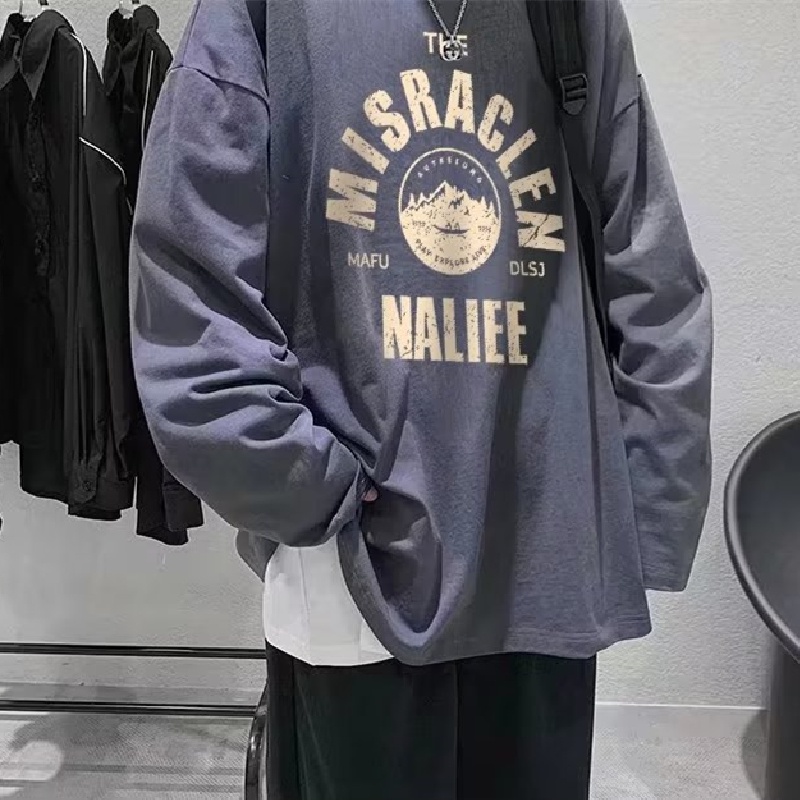 Áo Thun Tay Dài Cổ Tròn Dáng Rộng In Chữ Phong Cách Hip Hop Nhật Bản Thời Trang Cho Nam Giới Size M-5XL