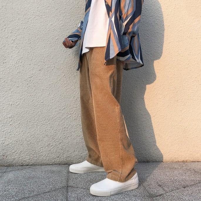 Quần Ống Rộng Baggy Lưng Cao Chất Liệu Kaki Nhung Tăm Unisex Nam Nữ Phong Cách Hàn Quốc Ulzzang