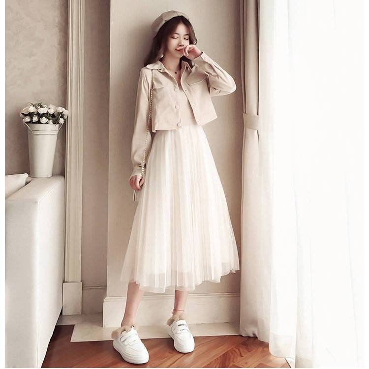 Bộ Áo Dài Tay + Chân Váy Dài Xinh Xắn Dành Cho Nữ