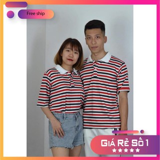 [FREESHIP EXTRA] [HÀNG MỚI] Áo phông unisex cổ bẻ sọc ngang (ảnh thật shop chụp)
