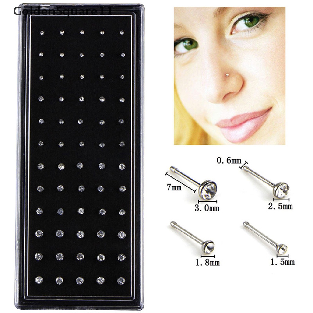 [Goldsquare11] 60 Khuyên Mũi Bằng Thép Không Gỉ Đính Kim Cương Giả