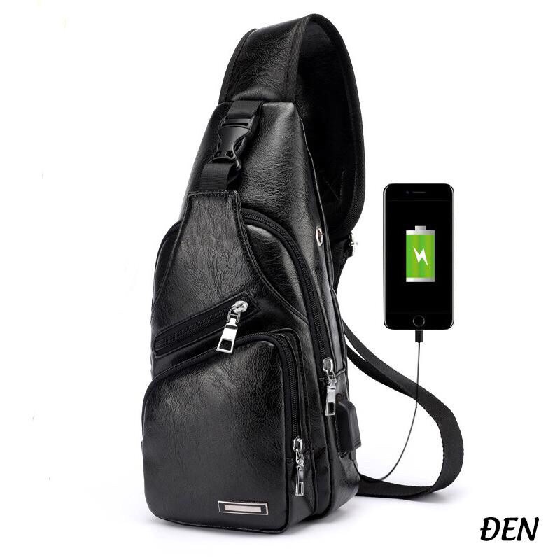 Túi đeo chéo tui deo cheo Nam Cổng USB Sặc Điện Thoại Da PU Cao Cấp