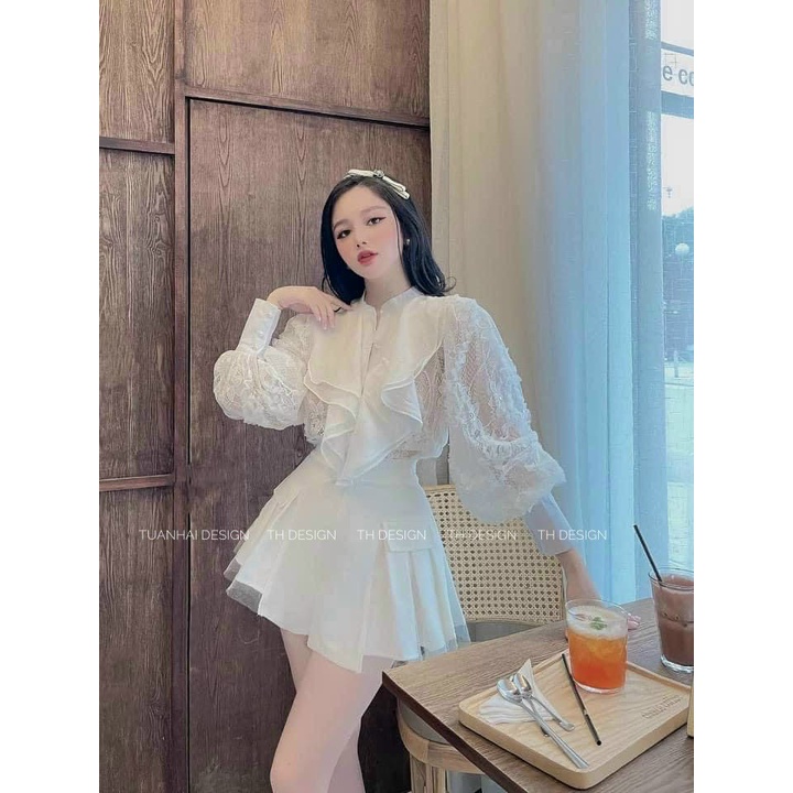 Áo sơ mi ren bèo 2 lớp - Hàng L1