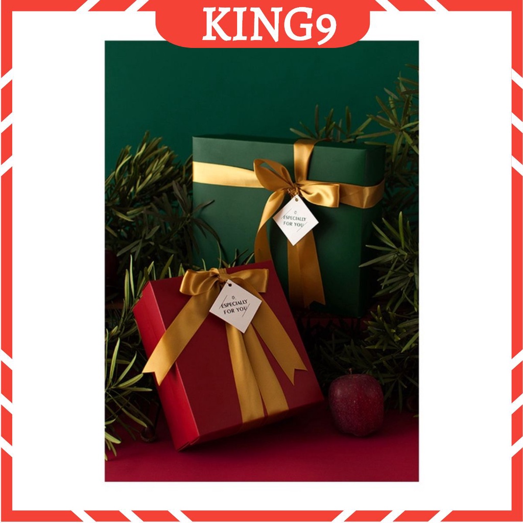 Hộp quà tặng giáng sinh màu đỏ dạng gấp chắc chắn kèm theo nơ phụ kiện quà tặng king9