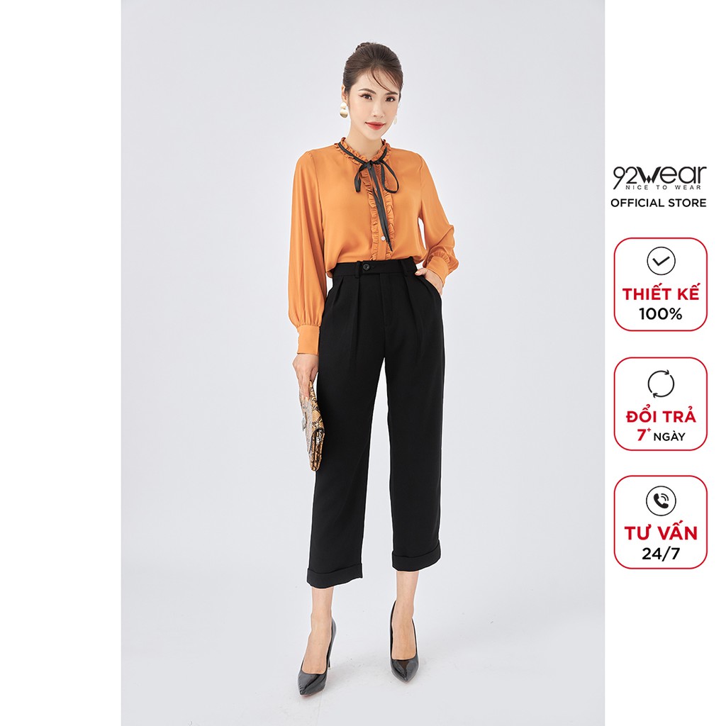 Quần tây nữ công sở 92WEAR baggy ống suông kẻ caro QAA1703