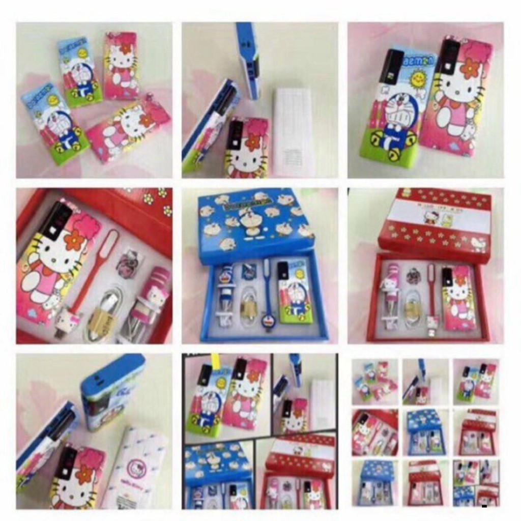 rẻ bèoBỘ COMBO SẠC DỰ PHÒNG ĐÁNG YÊU HÌNH DOREMON – HELLO KITTY 5s2408