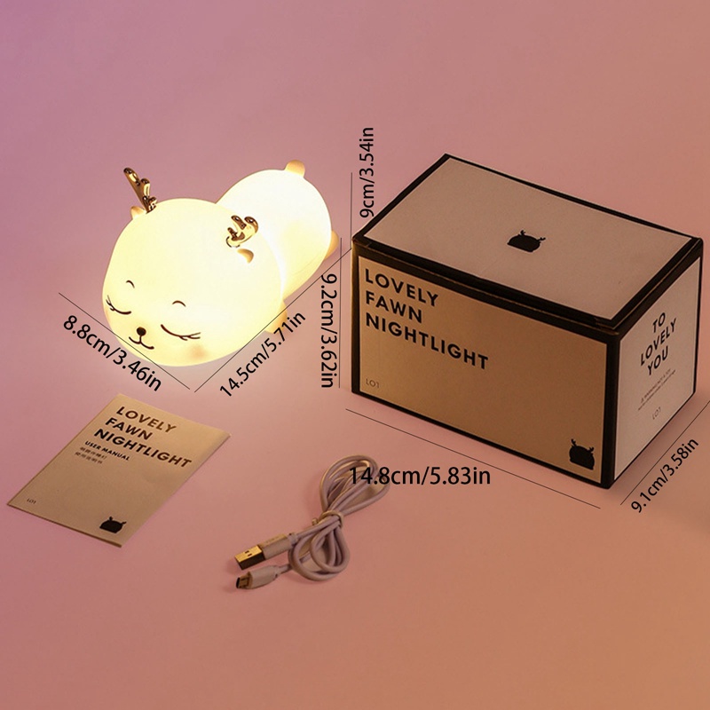 Đèn Ngủ Silicone Hình Chú Nai Dễ Thương Có Cổng Sạc Usb