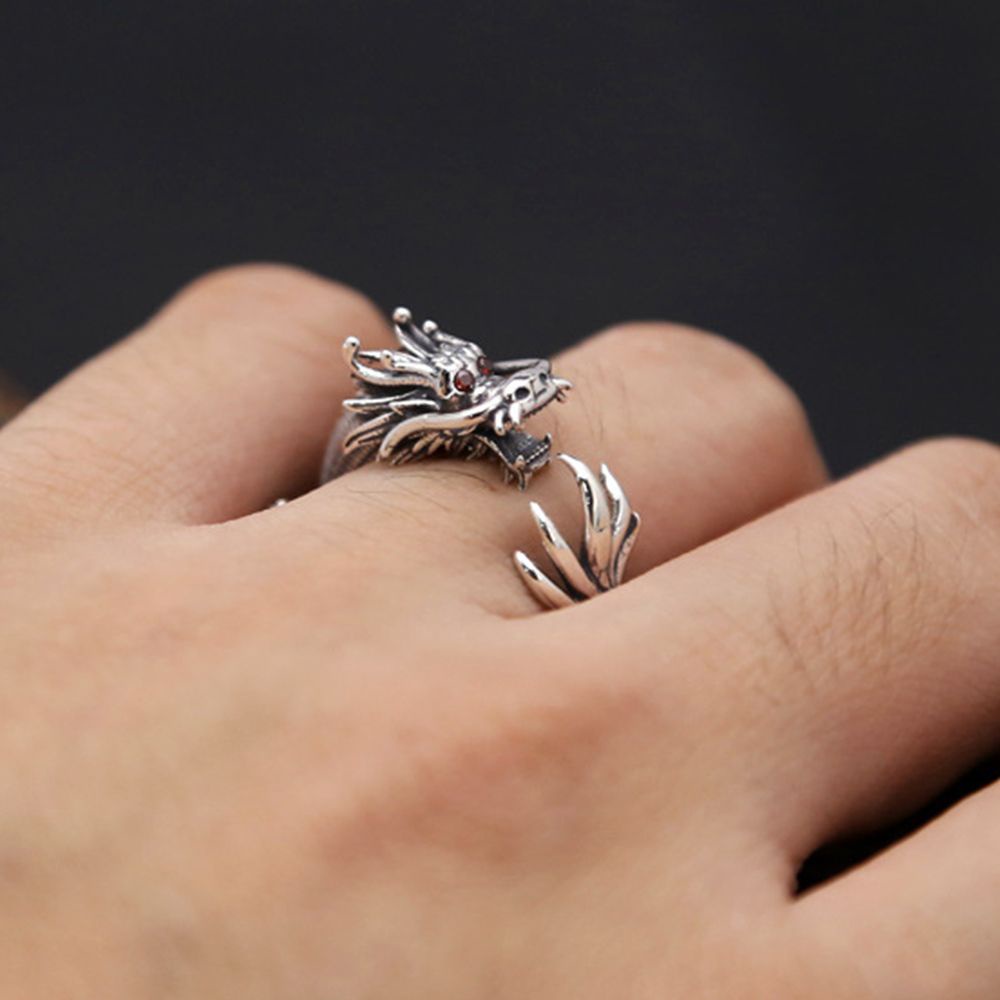 Nhẫn đeo tay kim loại hình đầu rồng vintage cho nam