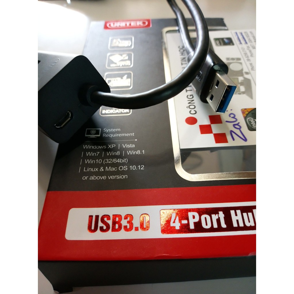 HUB USB 3.0 4 Port Unitek Y-3089 - Đèn Led báo - Cáp dài 25Cm