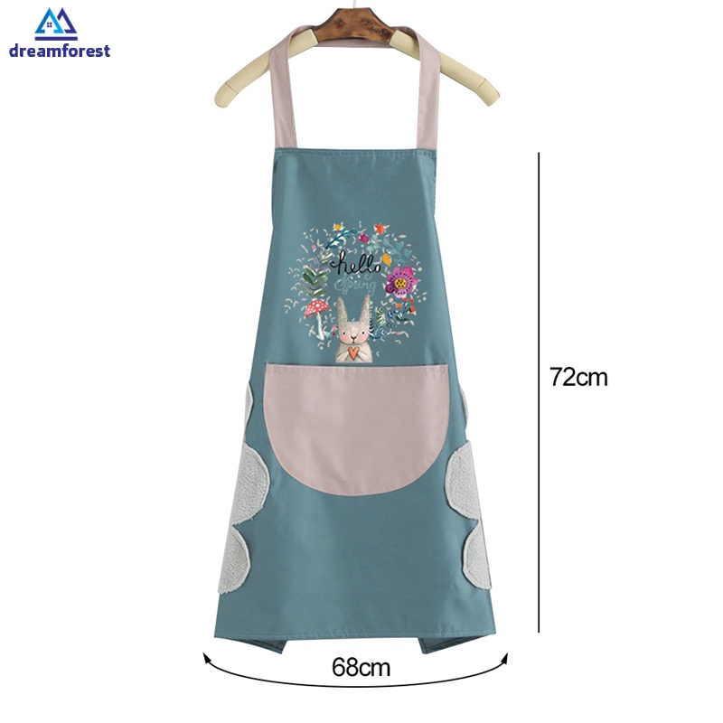 [HOME] DF Cute Waterproof Kitchen Apron Cartoon Oil-Proof Wreath Rabbit Chef Apron With Big Pocket Women Baking BBQ Apron