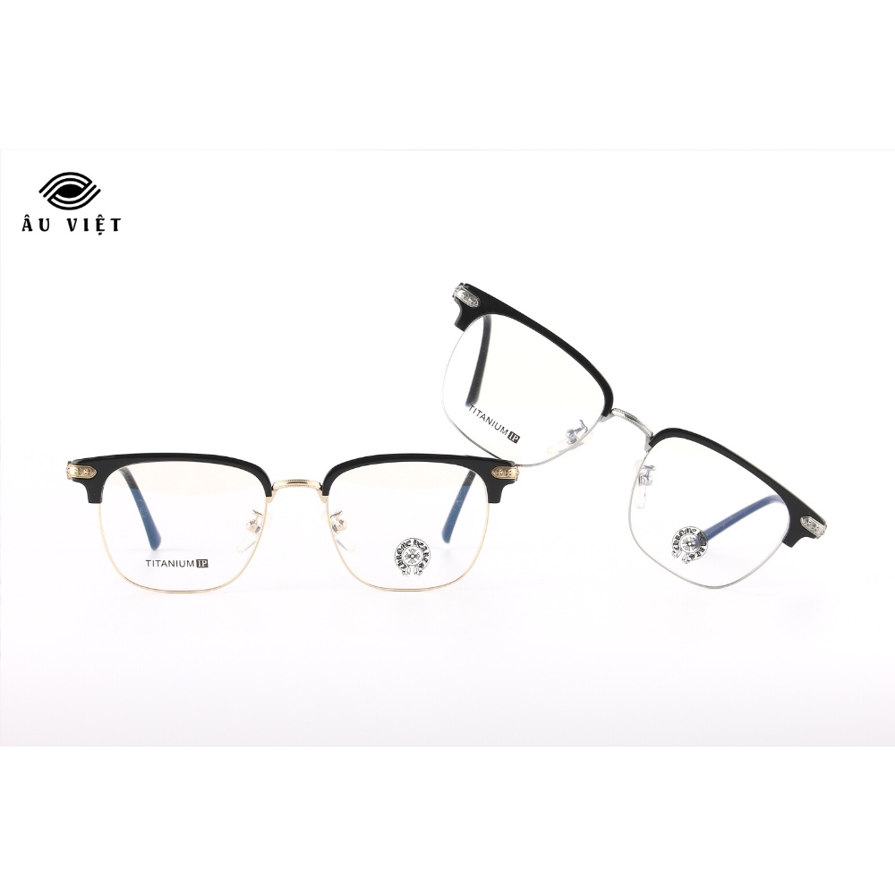 Gọng kính CH-2031 kim loại titanium nam nữ dáng chữ nhật vuông màu vàng/bạc Full box