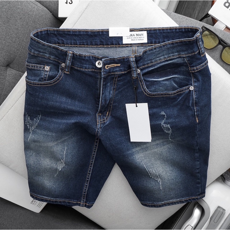 Quần short jean nam xanh đậm quần bò ngắn nam hành cao cấp thời trang
