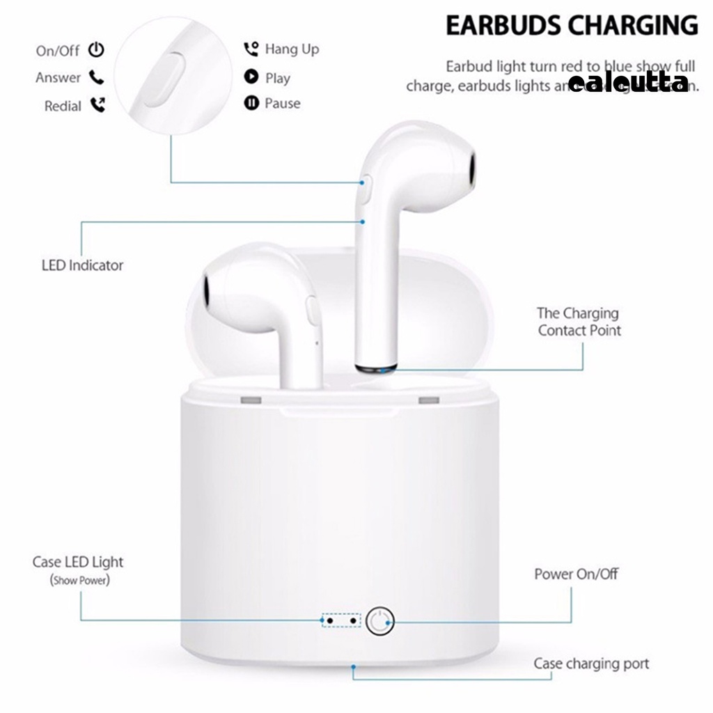 (CUL) Tai Nghe Không Dây Bluetooth 5.0 i7S Nút Bấm Thời Gian Chờ Lâu Có Hộp Sạc Điện Thoại
