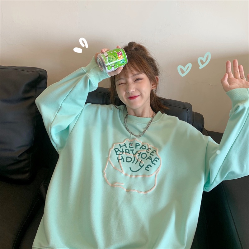 Áo Nỉ Nữ Dài Tay Cổ Tròn Thời Trang Hàn