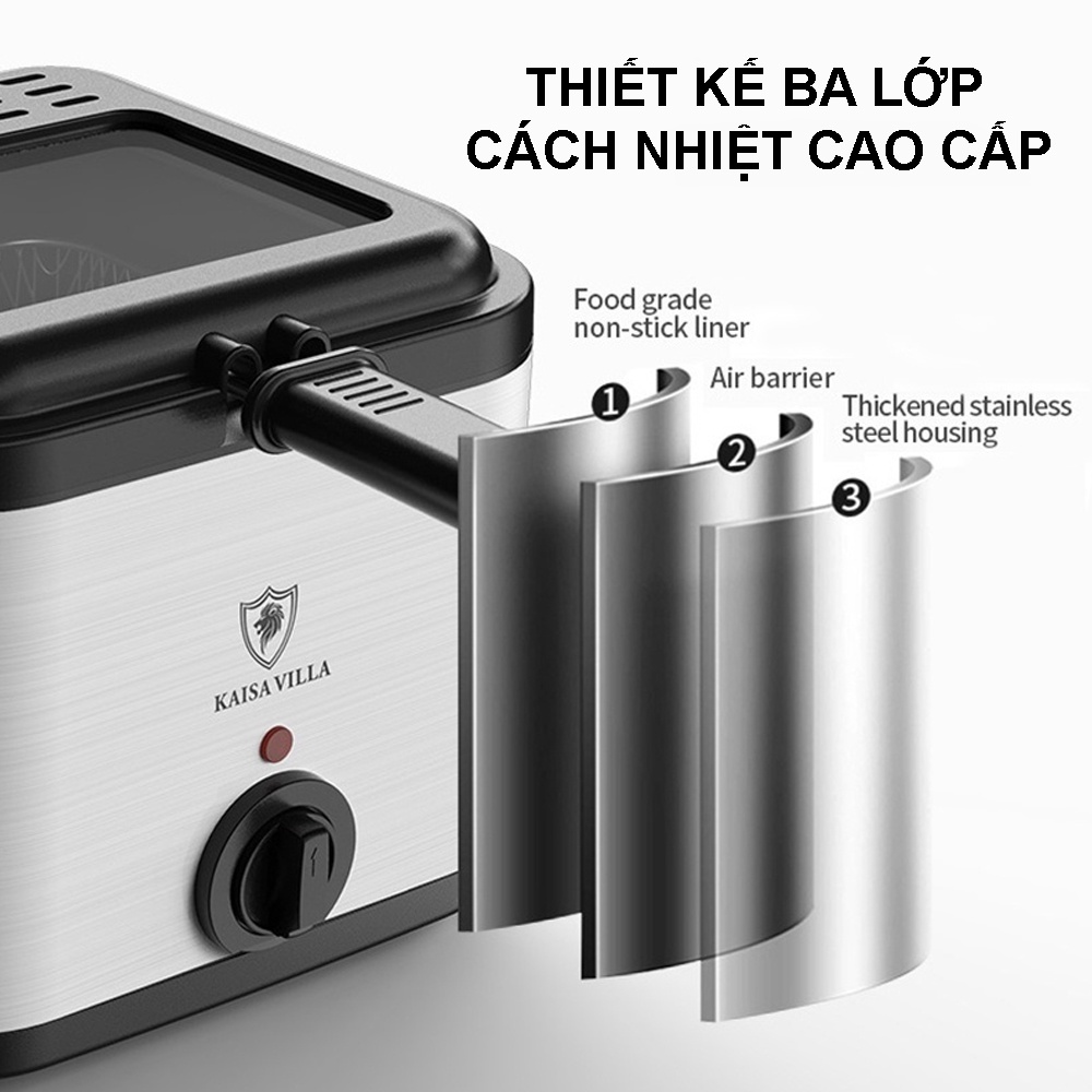 Nồi chiên ngập dầu Kaisa Villa cao cấp dung tích 2.5L, bếp chiên nhúng điện đa năng tiện lợi BH 12 Tháng