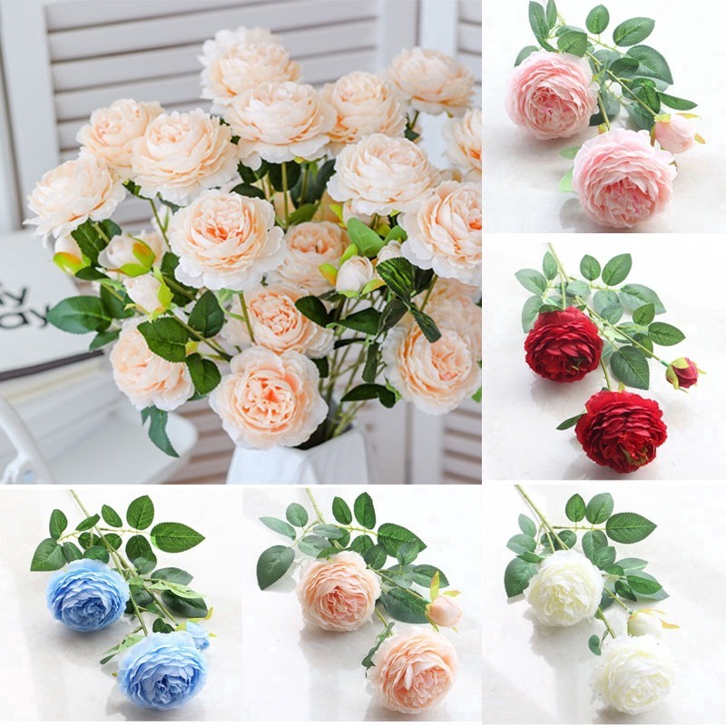 Bó Hoa Mẫu Đơn Giả 3 Bông Dùng Trang Trí Tiệc Cưới/Văn Phòng