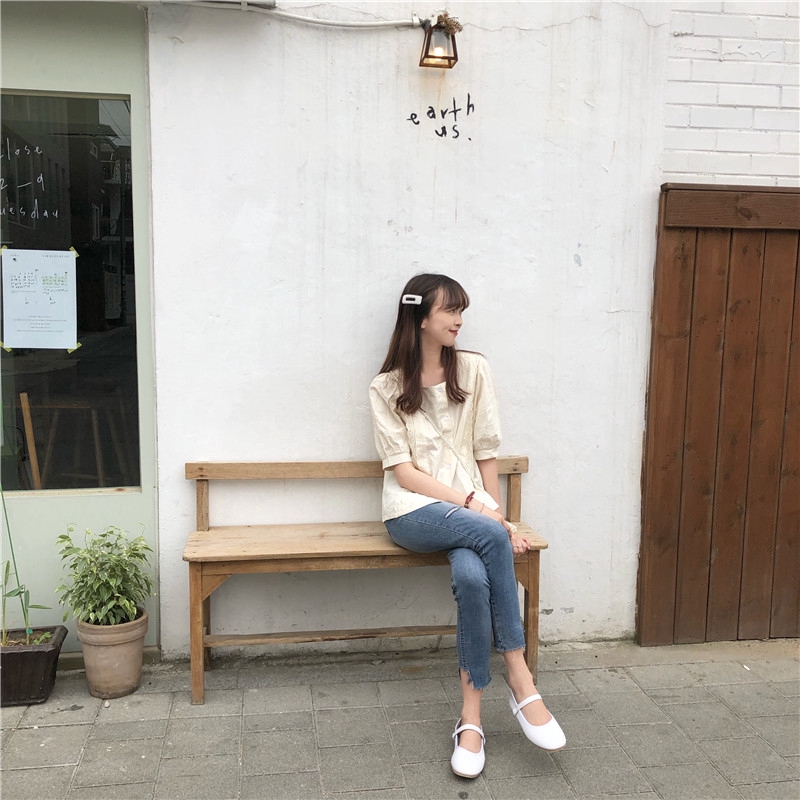 SUXI Áo Sơ Mi Ngắn Tay Cổ Vuông Dáng Rộng Thời Trang Hàn Quốc Dành Cho Nữ