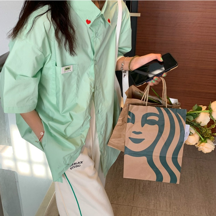 NRVP Áo Sơ Mi Nữ Tay Ngắn Dáng Rộng Kiểu Hàn Quốc Thời Trang Mùa Thu 2021