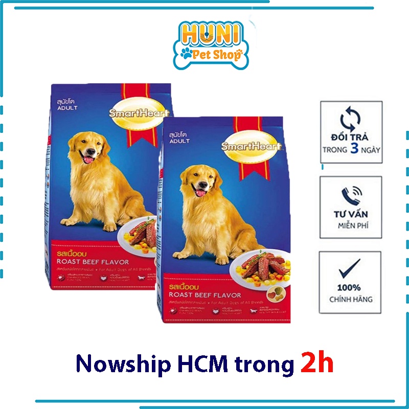 Thức ăn cho chó Smartheart Adult hạt cho chó trưởng thành vị bò nướng - gói 400g, 1.5kg