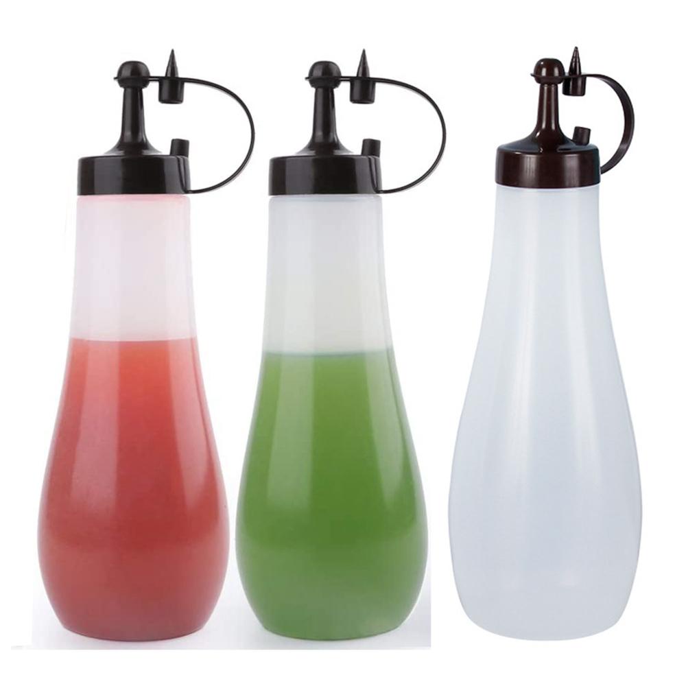 HARRIETT Set 1 / 3 Bình Bóp Đựng Sốt / Mù Tạt Bằng PE Chống Rò Rỉ Có Nắp Đậy