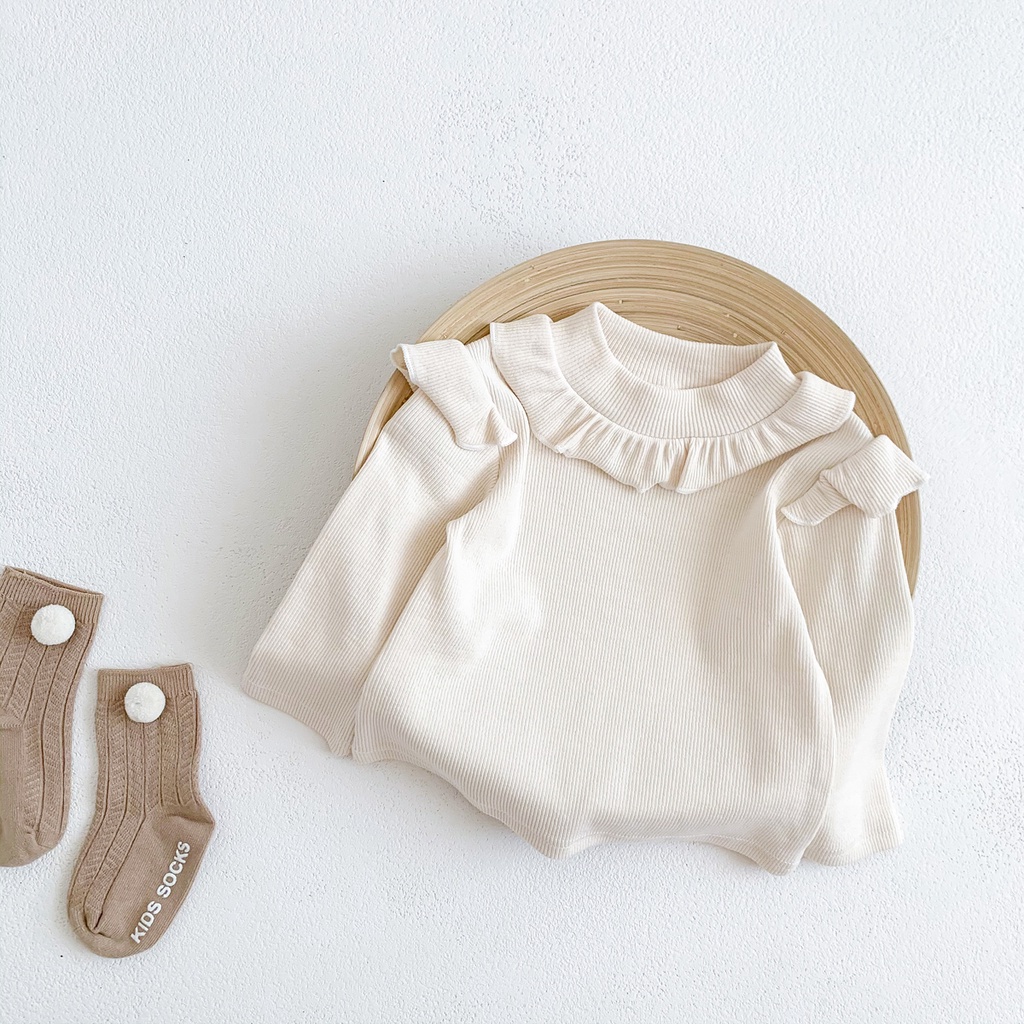 Áo Cotton Tay Dài Phối Ren Màu Kẹo Dễ Thương Phong Cách Hàn Quốc Thời Trang Mùa Đông Cho Bé Gái