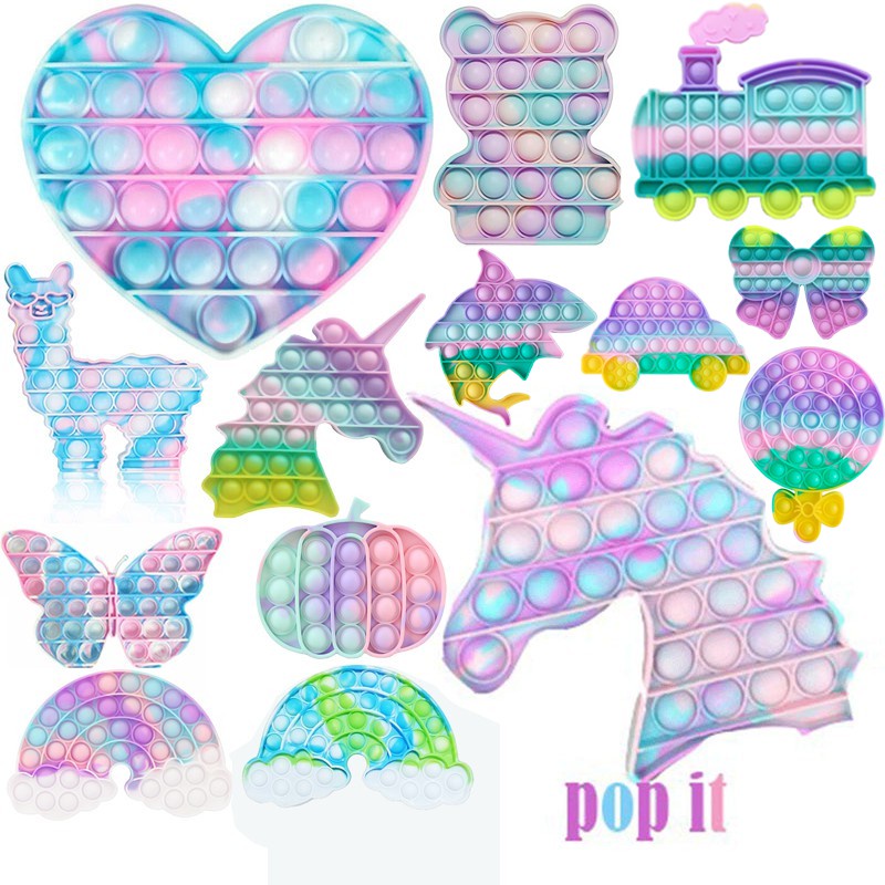 Pop It Fidget toy nhấn nút tròn giảm căng thẳng độc đáo / Đồ chơi ấn bong bóng màu cầu vồng vui nhộn