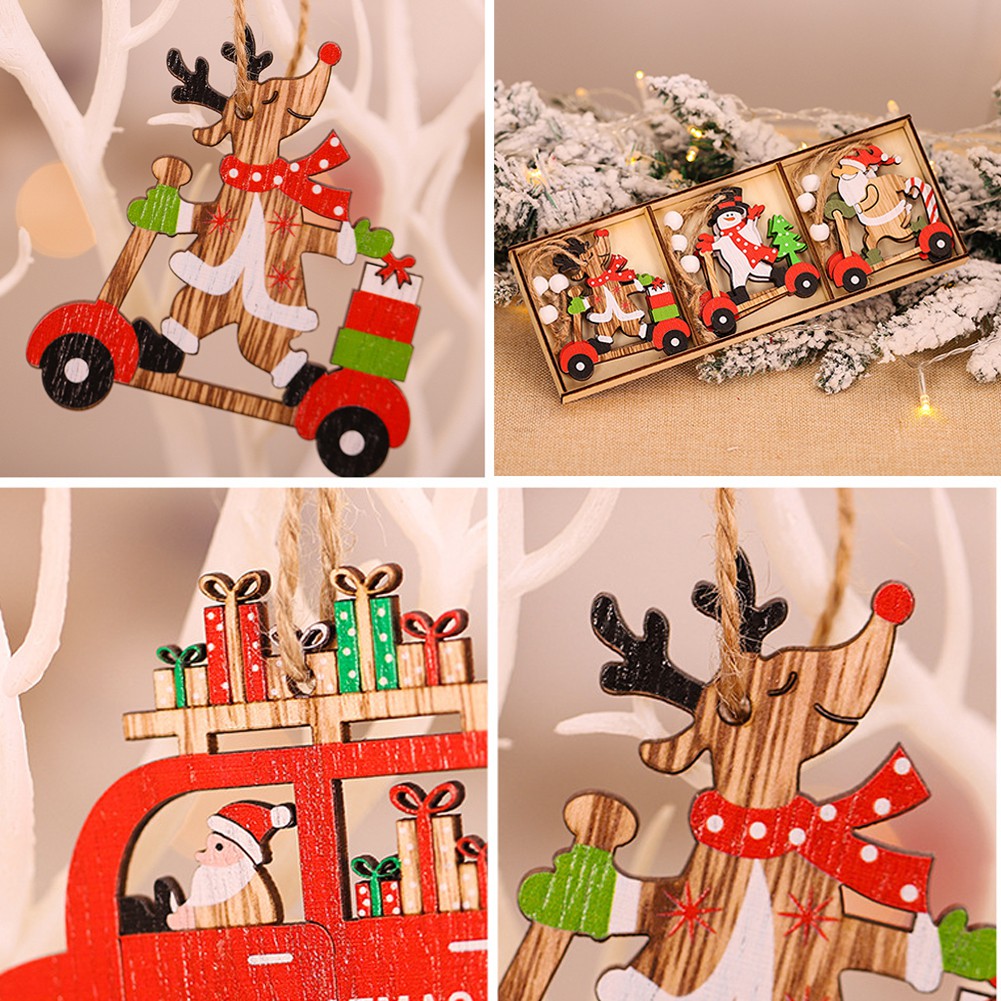 Bộ 9 Dụng Cụ Trang Trí Bằng Gỗ Chủ Đề Giáng Sinh Dễ Thương