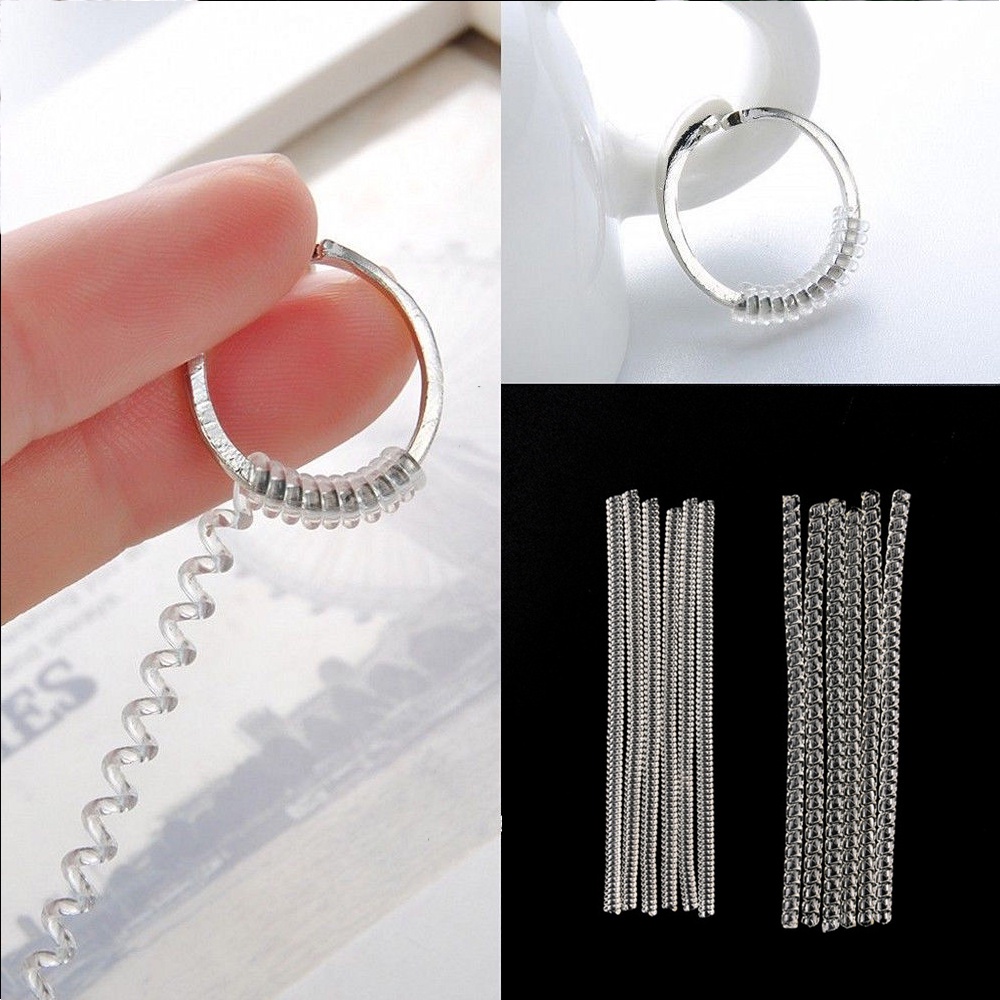 Set 2/ 12 dây quấn bọc nhẫn trong suốt có thể điều chỉnh kích cỡ tiện dụng