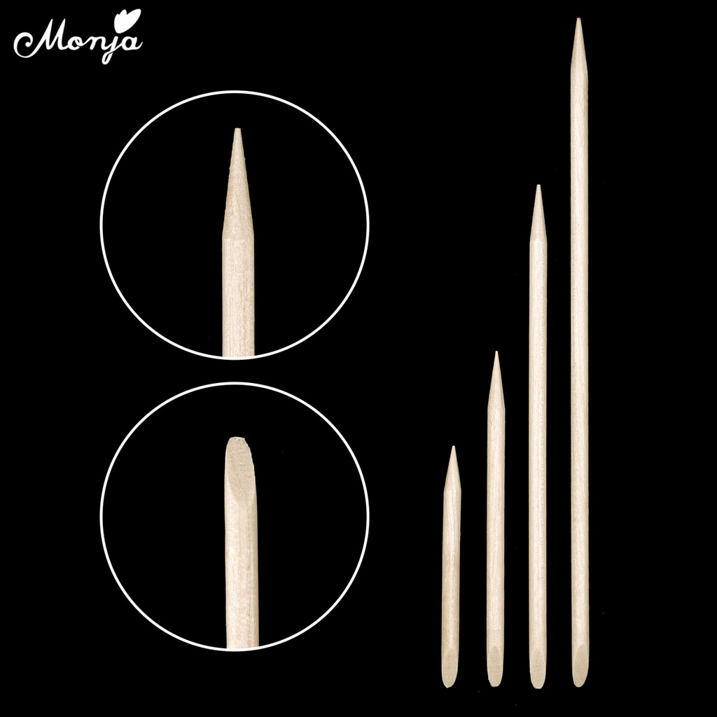 MONJA Set 10 / 20 / 50 / 100 Que Gỗ Đính Đá 4 Kích Cỡ Trang Trí Móng Tay DIY