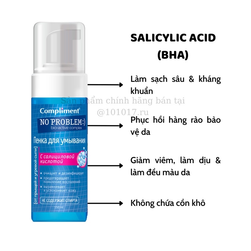 FOAM rửa mặt cho da mụn và nhạy cảm COMPLIMENT NO PROBLEM với acid salicylic và chiết xuất tràm trà