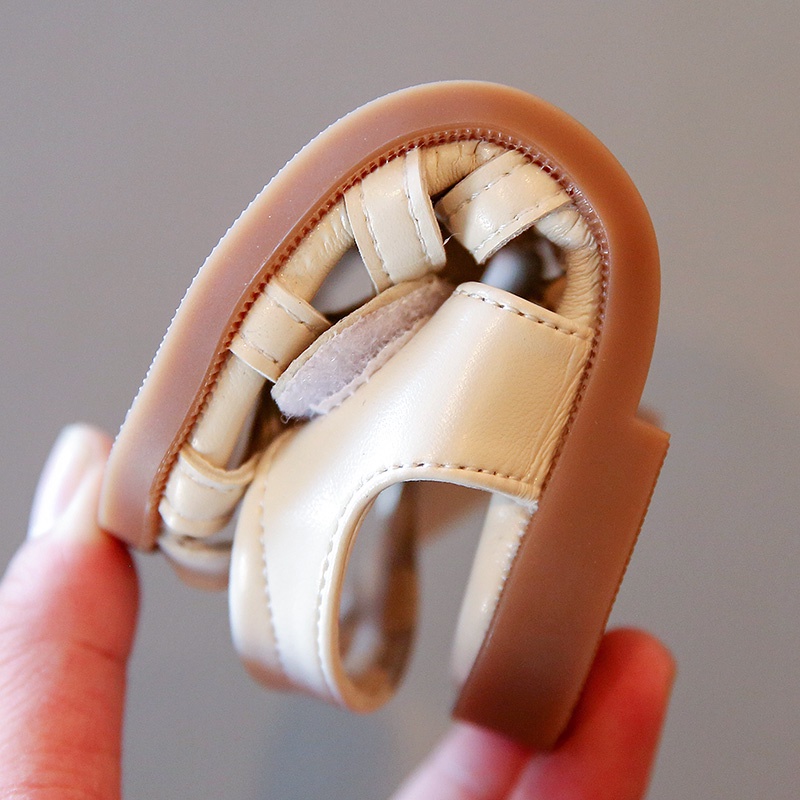 Sandal quai dán đính nơ màu trơn thời trang cho bé gái 1-8 tuổi