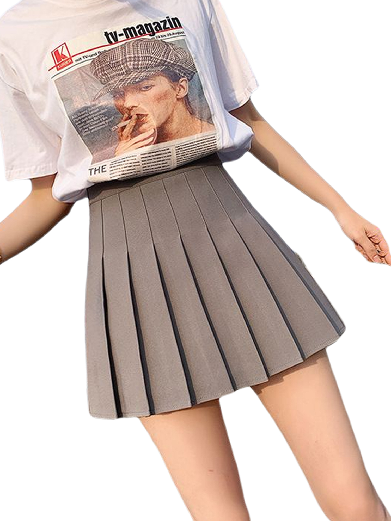 Chân váy xếp ly lưng cao co giãn màu trơn thời trang mùa xuân hè dành cho nữ | BigBuy360 - bigbuy360.vn