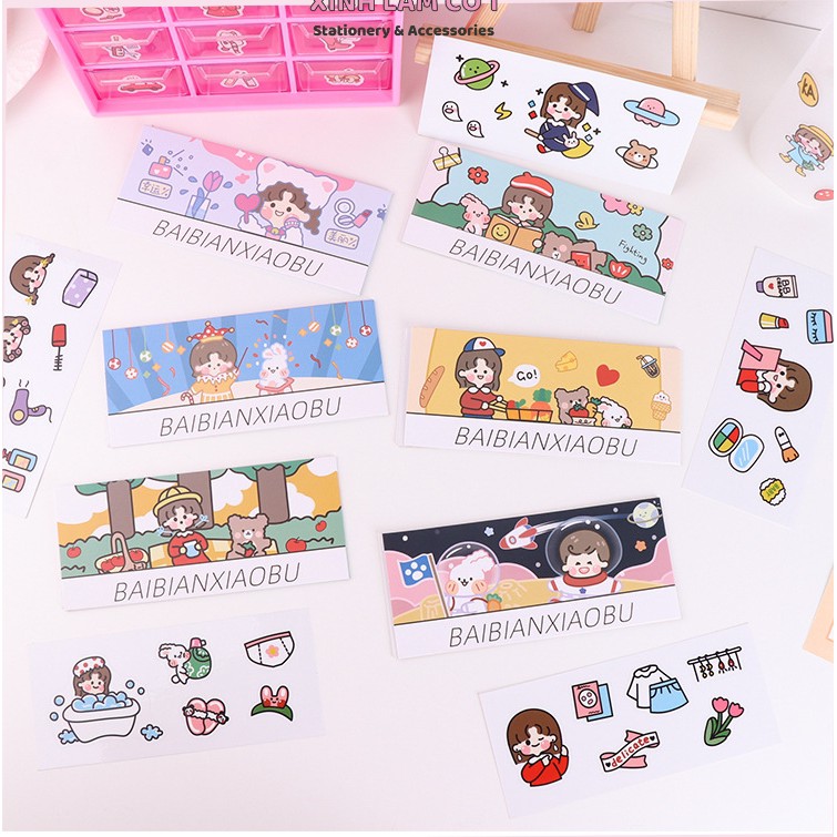 Sét 4 Tấm Sticker Cô Gái Baibianxiaobu Siêu Dễ Thương [Xinh Lắm Cơ Í]