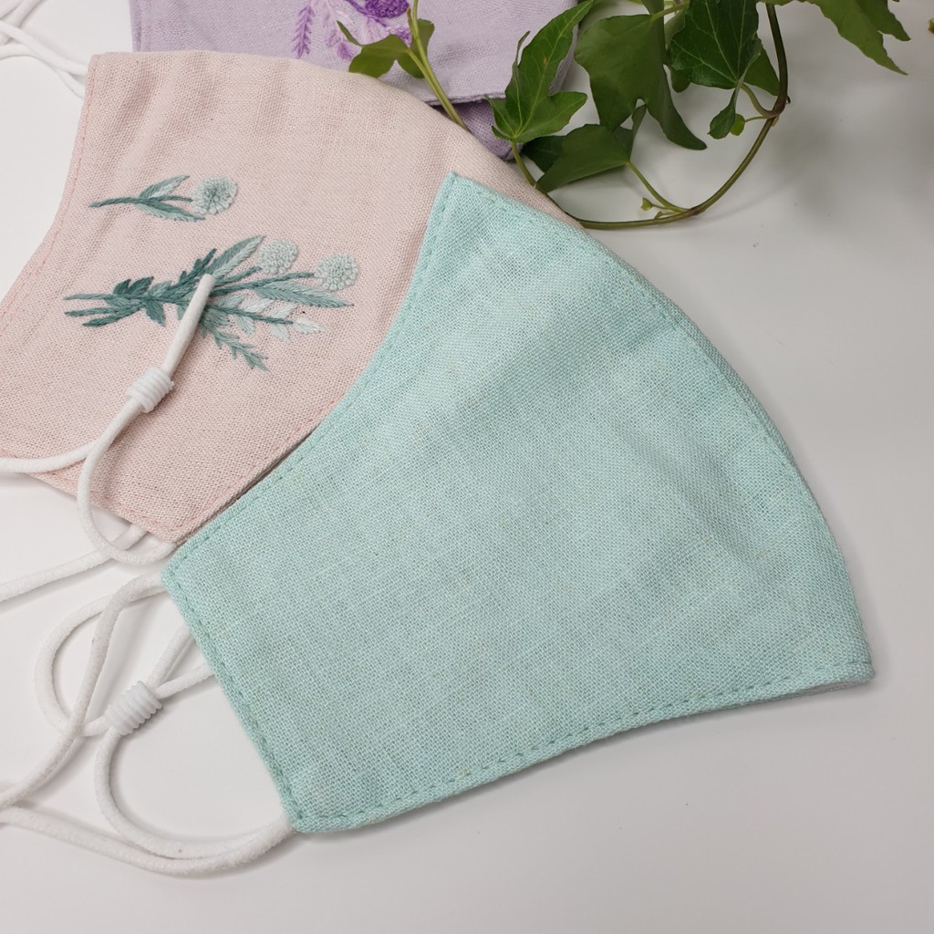 Khẩu trang thêu tay vải linen JL138