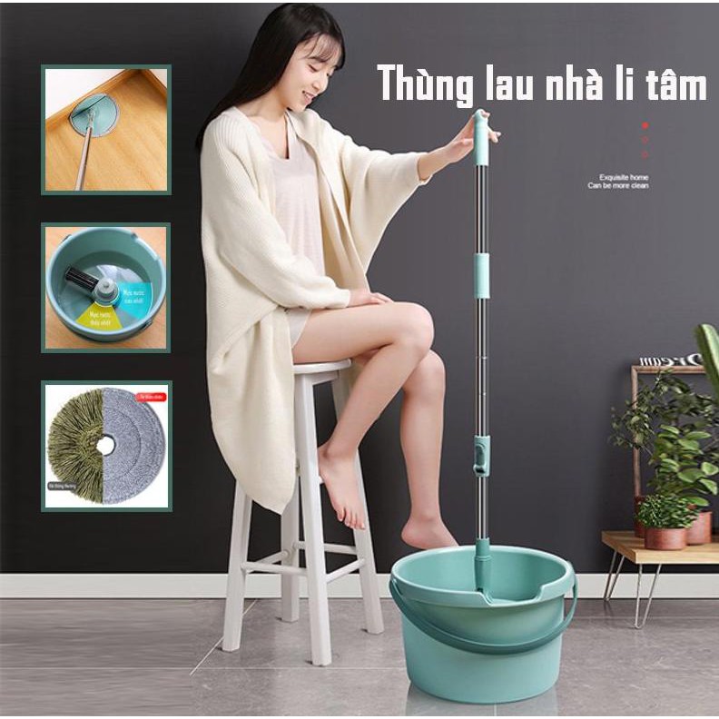 Dụng cụ lau nhà công nghệ vắt ly tâm giặt vắt thông minh (bao gồm 2 miếng lau) - HanruiOffical